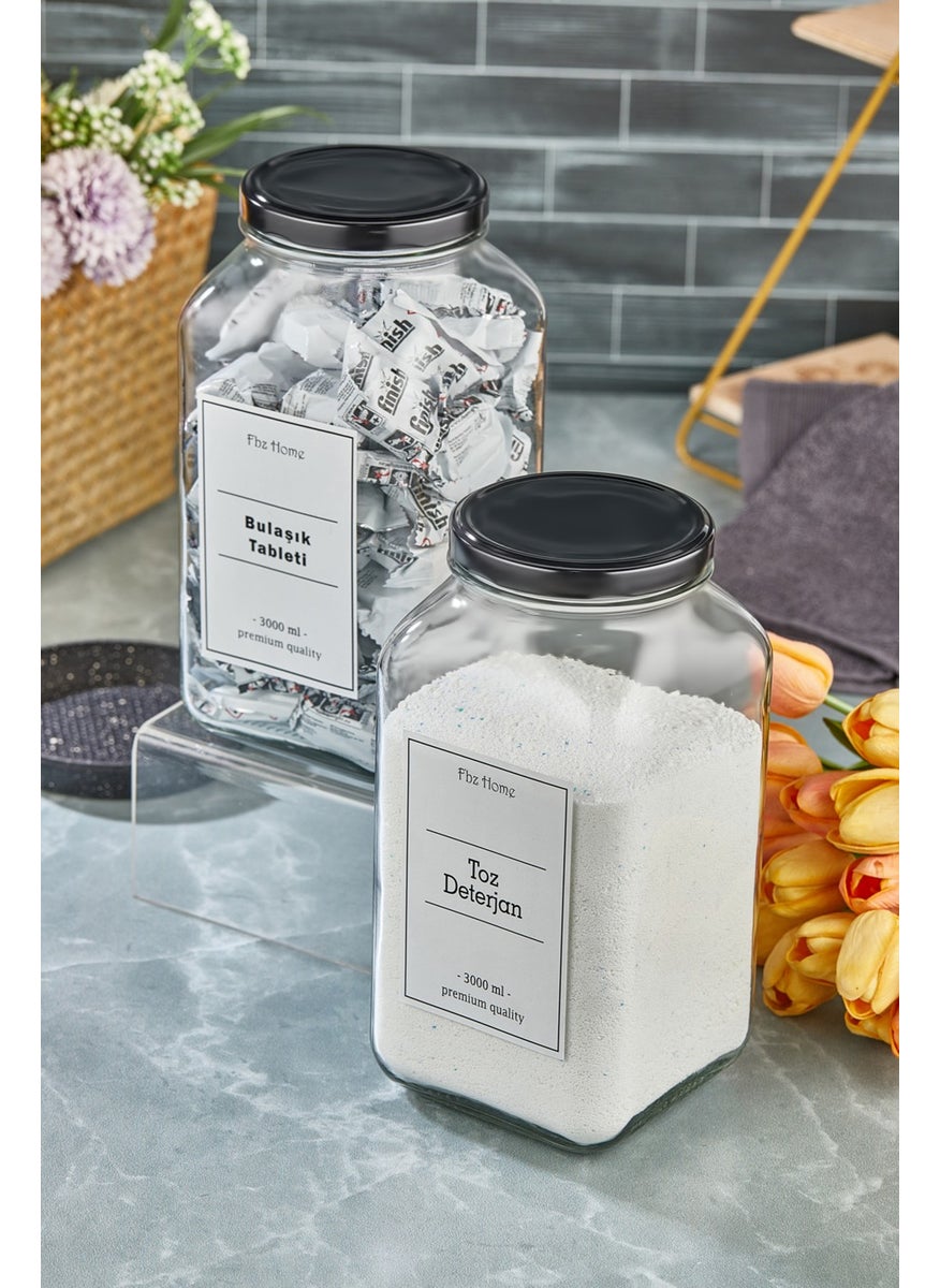 Fbz Home Powder Detergent - Dishwashing Tablet Set of Two 3000 ml Glass Jar  - Image 2