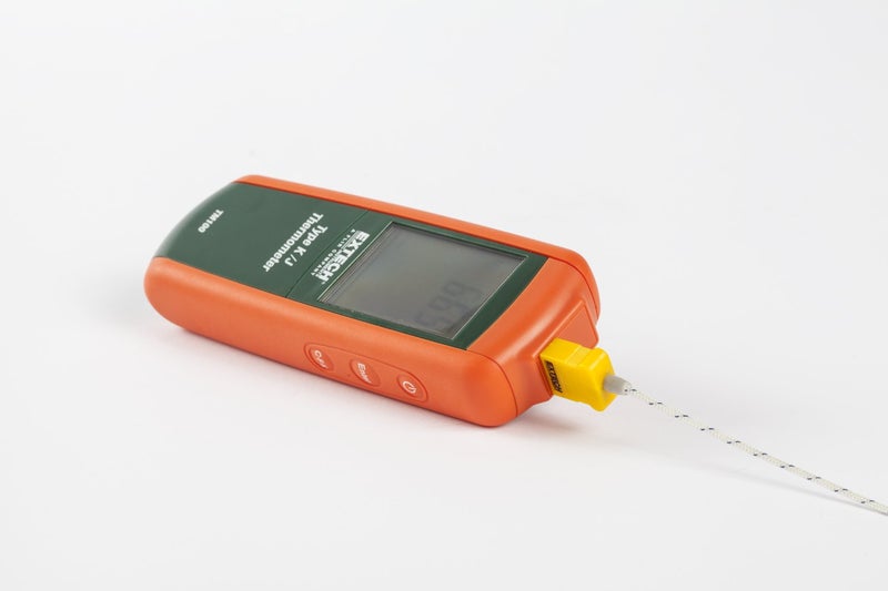 Extech TM100 Type K/J Digital Thermometer - Wide Range -328 °F to 2501 °F, Backlit LCD, Min/Max/Avg, Data Hold & Offset, Auto Power-Off, Bead Wire Probe Included - Image 2