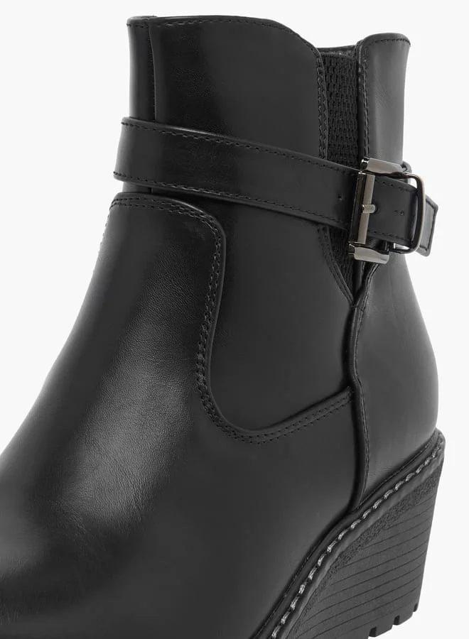 سيليست Women's Ankle Boots with Buckle Closure and Wedge Heel