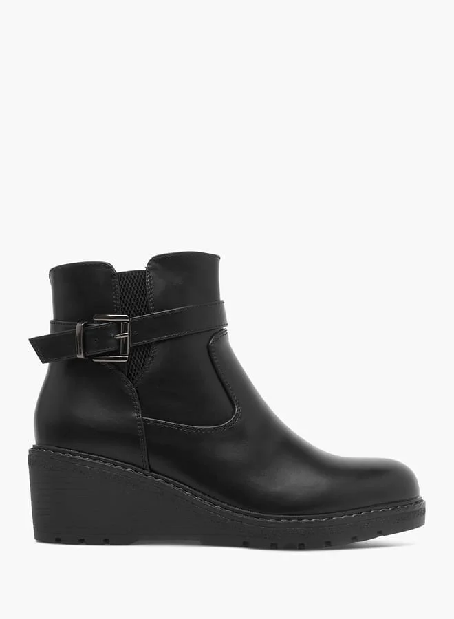 سيليست Women's Ankle Boots with Buckle Closure and Wedge Heel