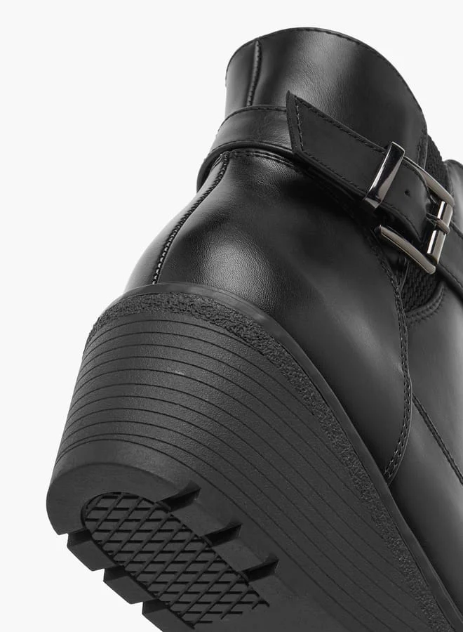 سيليست Women's Ankle Boots with Buckle Closure and Wedge Heel