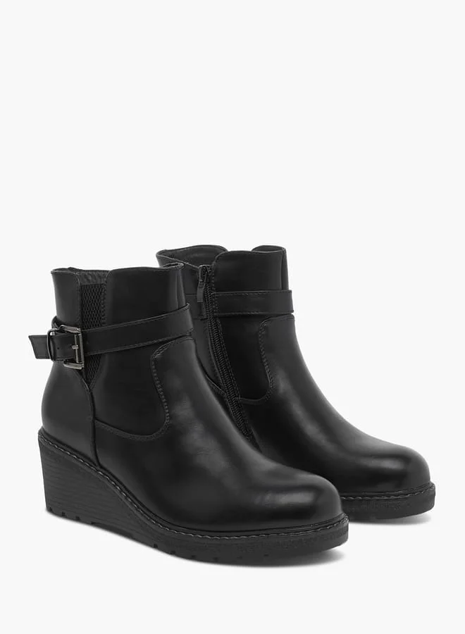 سيليست Women's Ankle Boots with Buckle Closure and Wedge Heel