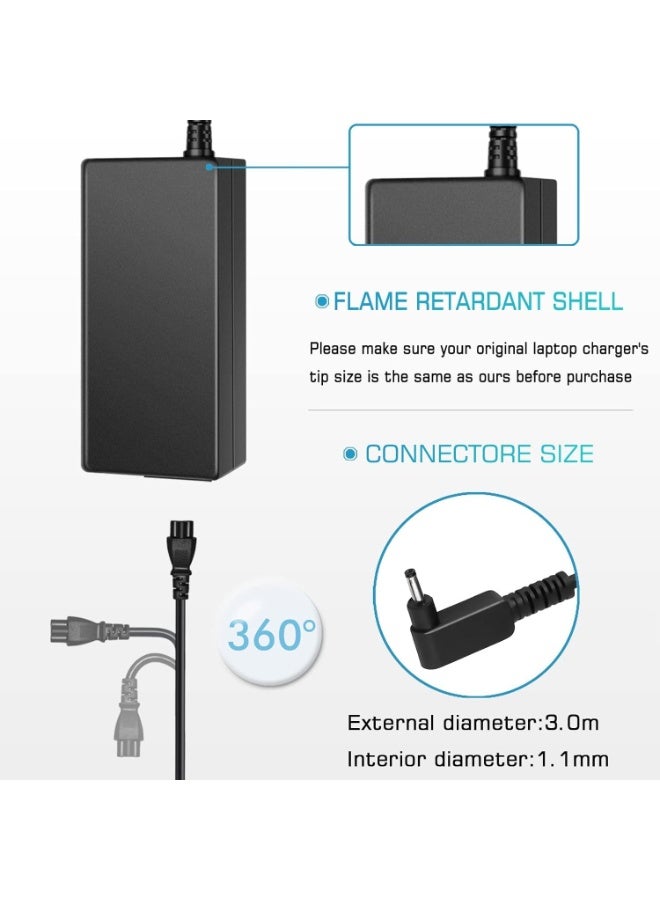 Terabyte شاحن محول لابتوب 45 واط/19 فولت/2.37 أمبير لأيسر كروم بوك 11/13/14/5 و R11/R13/R14/CB3/CB5 و Aspire 3 و A315/A315/A314 سلك طاقة (3.0 مم × 1.1 مم) (45 واط) - Image 3