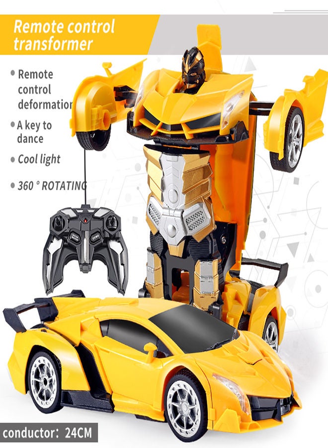 AROAQ Rambo Yellow Remote Control Car Transform Robot RC Car with 40MHz Version Remote And One Button Transforming 360 Degree Rotation Drifting Ideal Car Scale and Birthday Gift  - Image 1