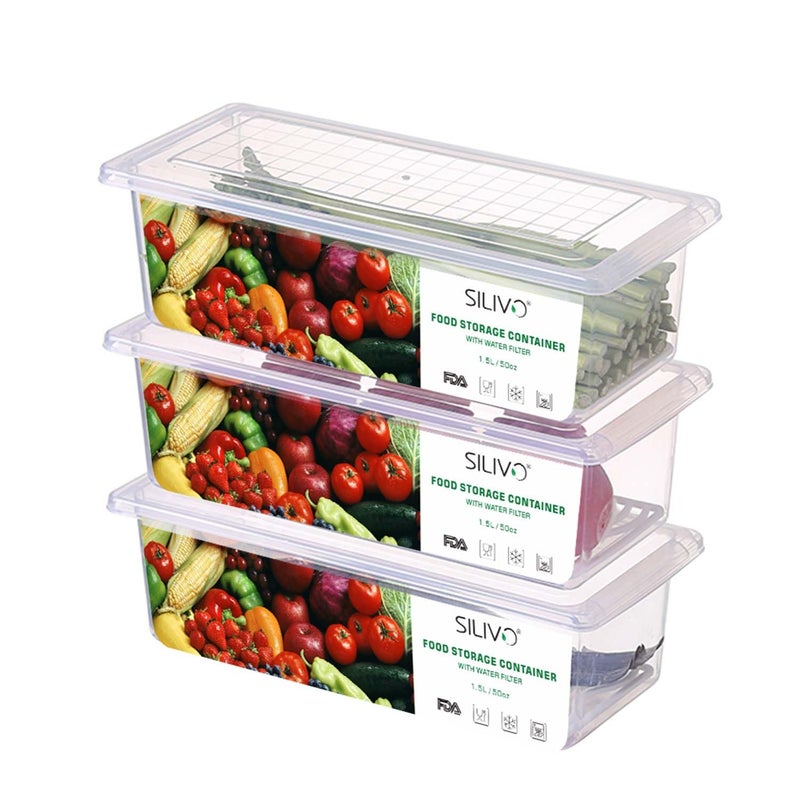 Fruit Storage Containers for Fridge 3 Pack  15L Produce Saver Containers with Removable Drain Tray for Fruits  Vegetables
