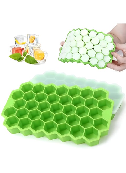 Reusable Silicone Ice Cube Tray With Geometric Honeycomb Shape, Includes Lid To Ensure Taste And Hygiene During Freezing