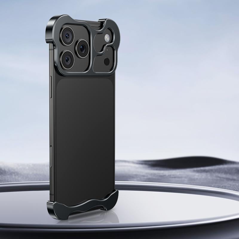 For iPhone 17 Pro Frameless Metal Corner Pad Phone Case with Lens Film(Black) - Image 1
