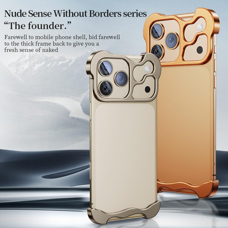 For iPhone 17 Pro Frameless Metal Corner Pad Phone Case with Lens Film(Black) - Image 2
