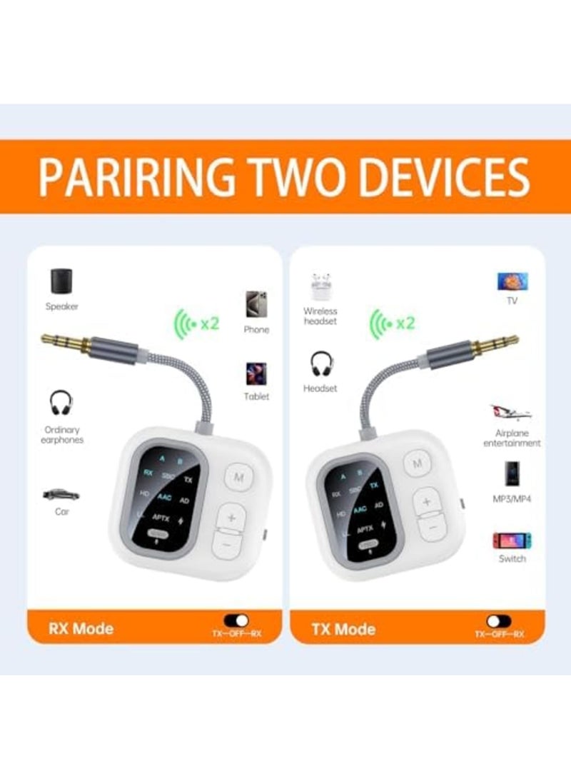 SYOSI Bluetooth 5.3 Adapter for Airplane, Dual Wireless Headphones Support for 2 AirPods, aptX Adaptive, 3.5mm AUX Jack Wireless Audio Transmitter for TV, Planes, Travel (Black) - Image 4