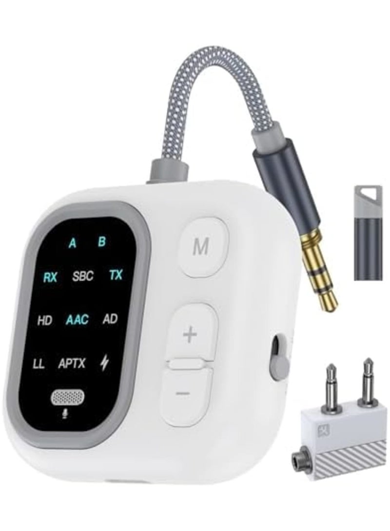 SYOSI Bluetooth 5.3 Adapter for Airplane, Dual Wireless Headphones Support for 2 AirPods, aptX Adaptive, 3.5mm AUX Jack Wireless Audio Transmitter for TV, Planes, Travel (Black) - Image 1