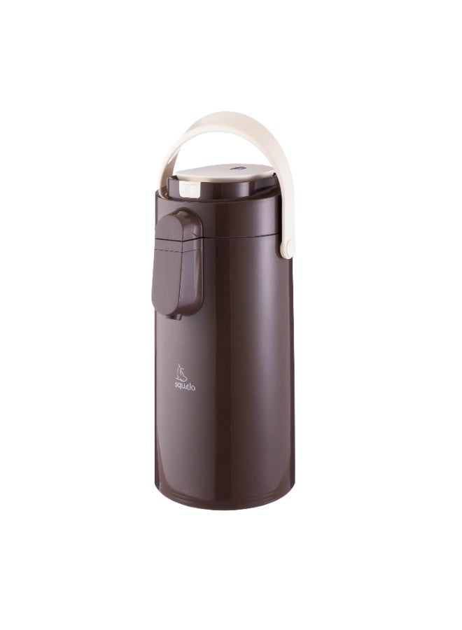 Squalo squeeze thermos for keeping and serving hot drinks ☕🤎 – Stylish design in brown and cream with a carrying handle and practical serving pump - Image 5
