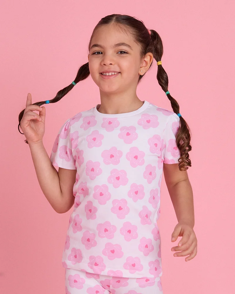 Redtag Girls White Floral Printed T-Shirt