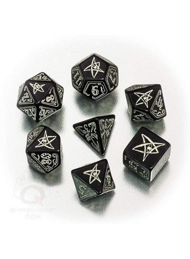 Q WORKSHOP Q-Workshop Call of Cthulhu Black & Glow-in-The-Dark RPG Ornamented Dice Set 7 Polyhedral Pieces Black & Glow-in-the Dark, Standard (15mm - 17mm) - Image 5