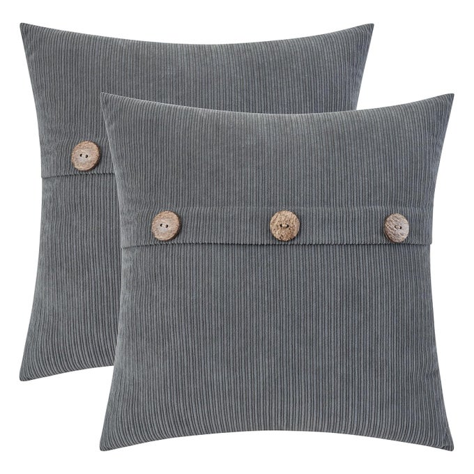 GRAY GREY CHENILLE THROW PILLOW COVERS 18X18 INCH WITH TRIPLE BUTTONS SOFT FARMHOUSE ACCENT DECORATIVE CUSHION CASES FOR COUCH SOFA BED LIVING ROOM BEDROOM PACK OF 2