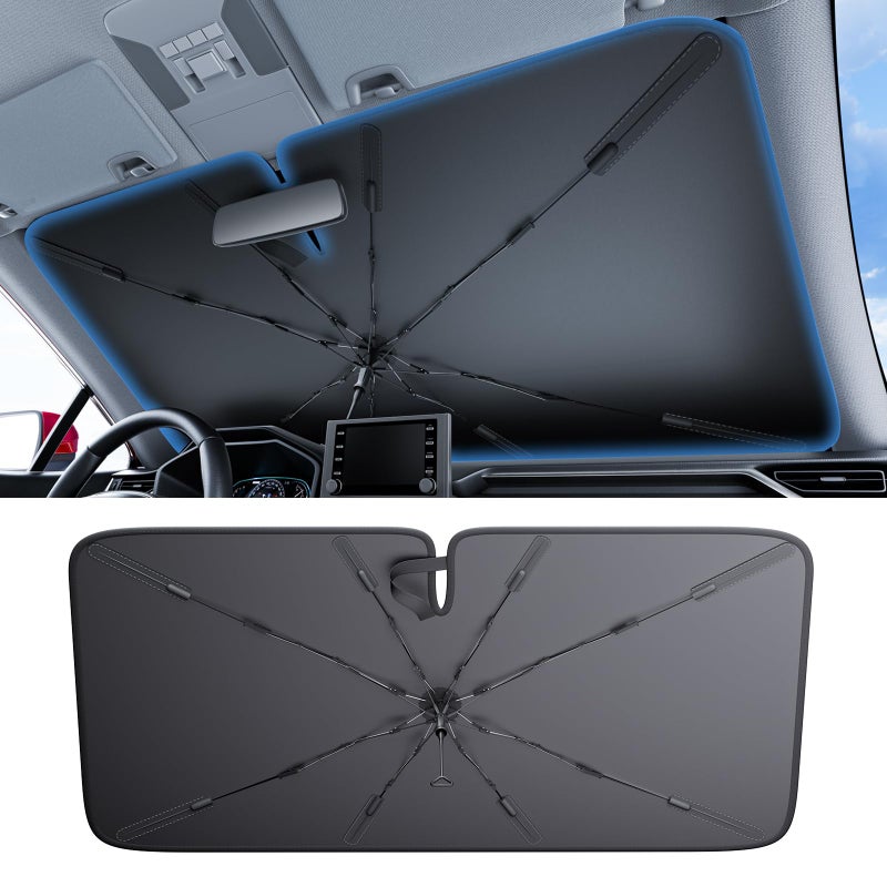 2025 IceShield Car Windshield Sun Shade 100 Sun Block 4thGen Cooling Tech Reflective Heat Insulation Portable Foldable Front Window Sunshade Umbrella for Compact Sedans Universal Fit 53x29