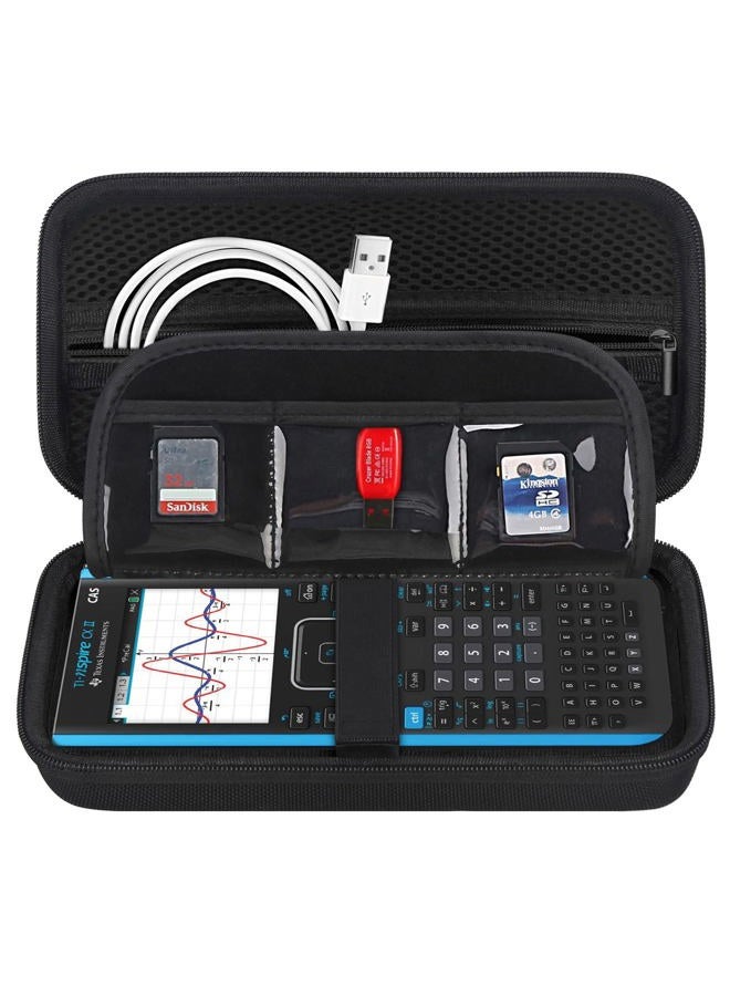 bovke Graphing Calculator Carrying Case for Texas Instruments TI-Nspire CX II CAS/CX II/CX/CX CAS Calculator and More - Mesh Pocket for USB Cables and Other School Supplies, Black + Inside Black - Image 1