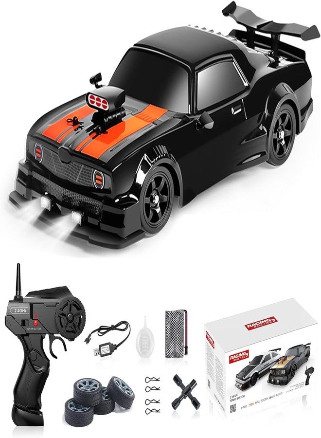 سيارة TOYDXXA RC Drift Car 2.4GHz بمقياس 1:16 رباعية الدفع بسرعة 18 كم/ساعة، مزودة بمصابيح LED وبطارية واحدة وإطارات مطاطية، لعبة سباق رياضية للكبار والأولاد والبنات والأطفال (أسود) - Image 1