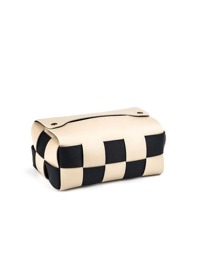 حامل علبة المناديل بتصميم شبكي بالأبيض والأسود من الجلد المنسوج الاصطناعي مع لمسات ذهبية - Image 5