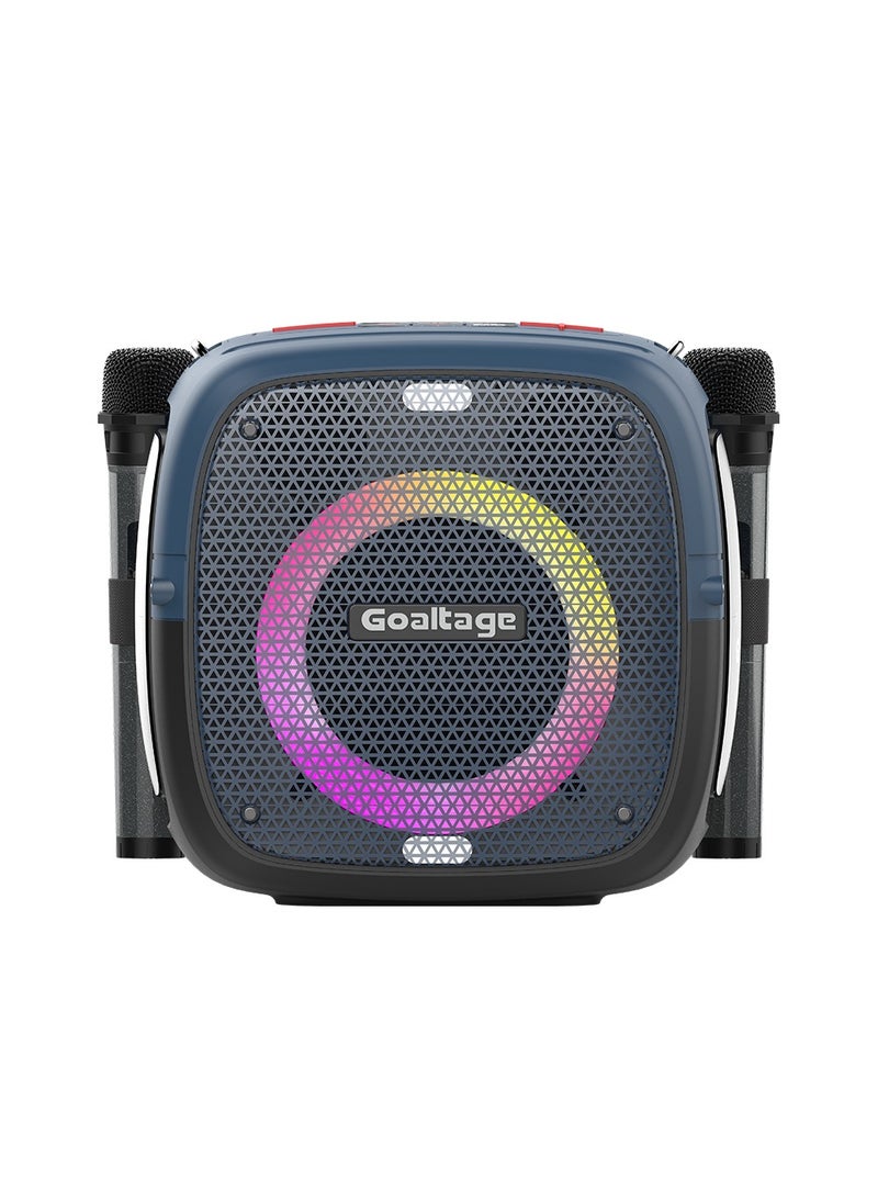 Goaltage - SP06 SoundCube Portable Speaker including Two Wireless Microphones with Splash Resistant Functionality - Blue - Image 1