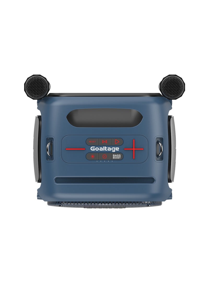 Goaltage - SP06 SoundCube Portable Speaker including Two Wireless Microphones with Splash Resistant Functionality - Blue - Image 1