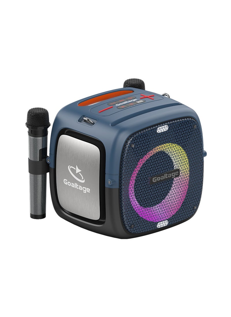 Goaltage - SP06 SoundCube Portable Speaker including Two Wireless Microphones with Splash Resistant Functionality - Blue - Image 1