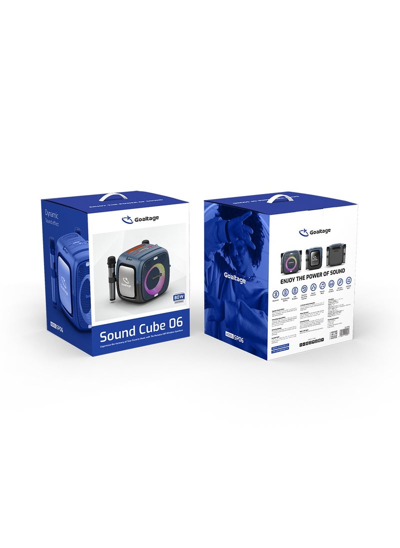 Goaltage - SP06 SoundCube Portable Speaker including Two Wireless Microphones with Splash Resistant Functionality - Blue - Image 1