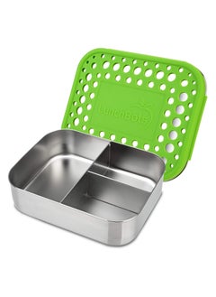 LunchBots Medium Trio II Bento Box Divided Stainless Steel Food Container Lunch Box, Green Dots  - Image 1