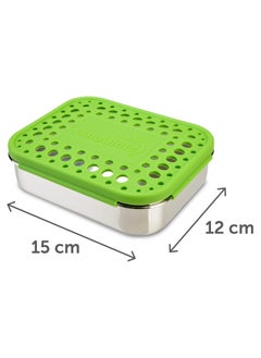 LunchBots Medium Trio II Bento Box Divided Stainless Steel Food Container Lunch Box, Green Dots  - Image 2