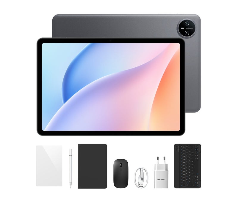 دوجي شاشة 10.1 بوصة IPS بدقة HD، نظام Android 15، ذاكرة 12GB RAM، سعة تخزين 64GB ROM، مع كيبورد + ماوس + قلم ستايلس، لون Meteorite Grey - Image 1