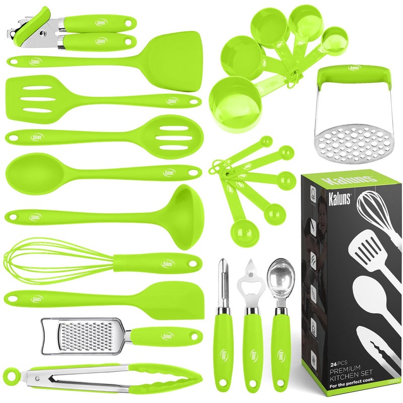 Kaluns Silicone Kitchen Utensils Set 24 Pcs Silicone Cooking Utensils Set  Can Opener Masher Turner Spatula 446F Heat Resistant NonStick  Premium Silicone and Stainless Steel Utensil Set