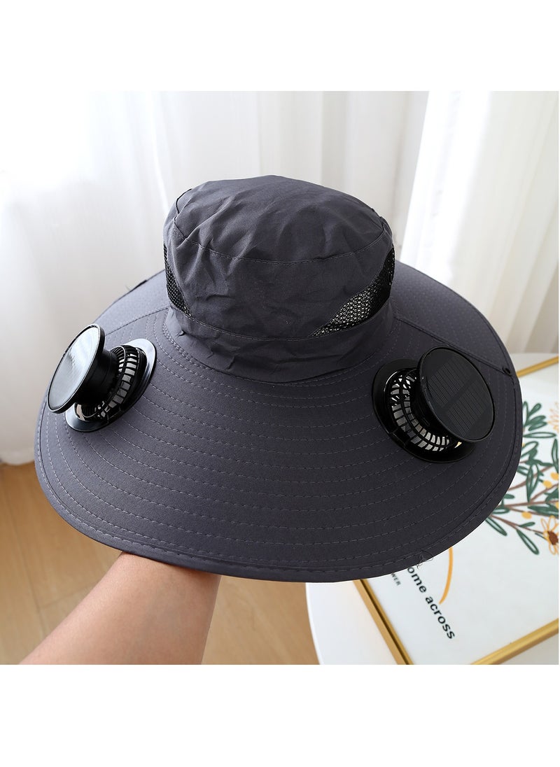 Generic Outdoor Wide Brim Solar Sunshade Hat with Two Solar Fans, Unisex, Built-in Fan, Fishing Beach Hat  - Image 1