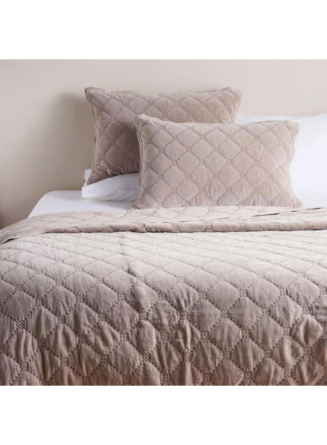 Pan Home Cameron Cotton Velvet Bedspread Set - Brown - Image 1