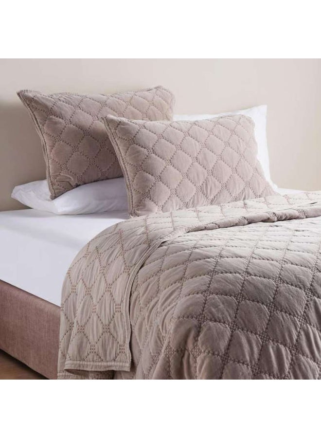 Pan Home Cameron Cotton Velvet Bedspread Set - Brown - Image 2
