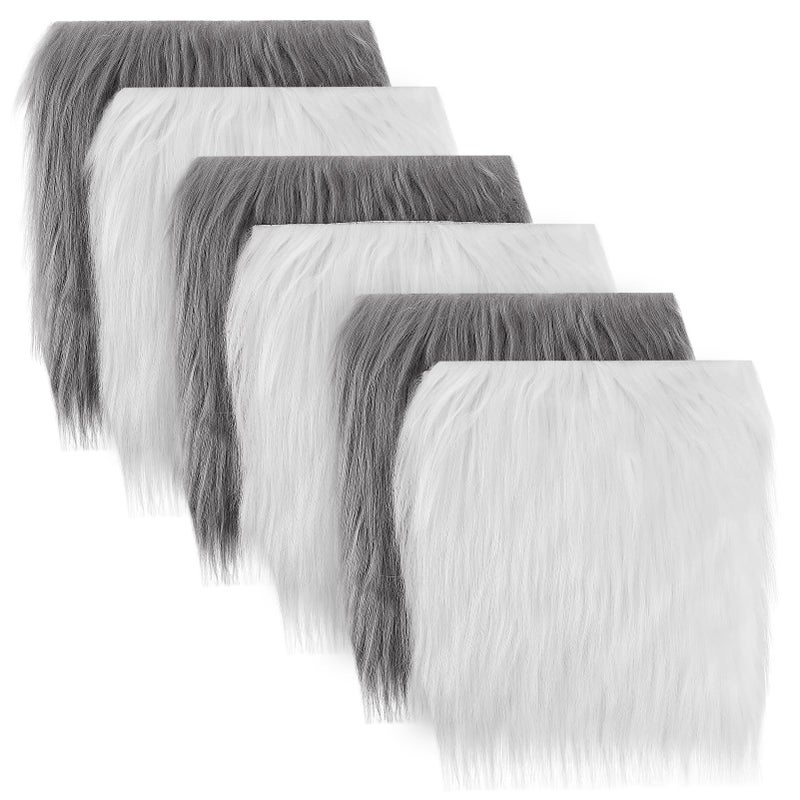 Alphatool 6Pcs White Grey Faux Fur Fabric 1010 Artificial Fuzzy Fur Fabric Warm and Breathable Fur Square Patches for DIY Crafts Sewing Cushion Pad Chair Cover Christmas Day Gnomes Decors - Image 3