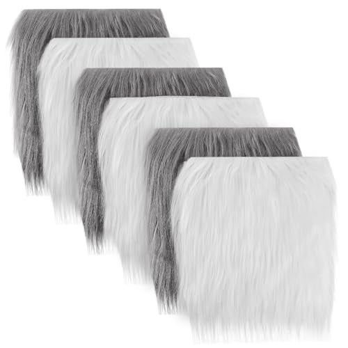 Alphatool 6Pcs White Grey Faux Fur Fabric 1010 Artificial Fuzzy Fur Fabric Warm and Breathable Fur Square Patches for DIY Crafts Sewing Cushion Pad Chair Cover Christmas Day Gnomes Decors - Image 1