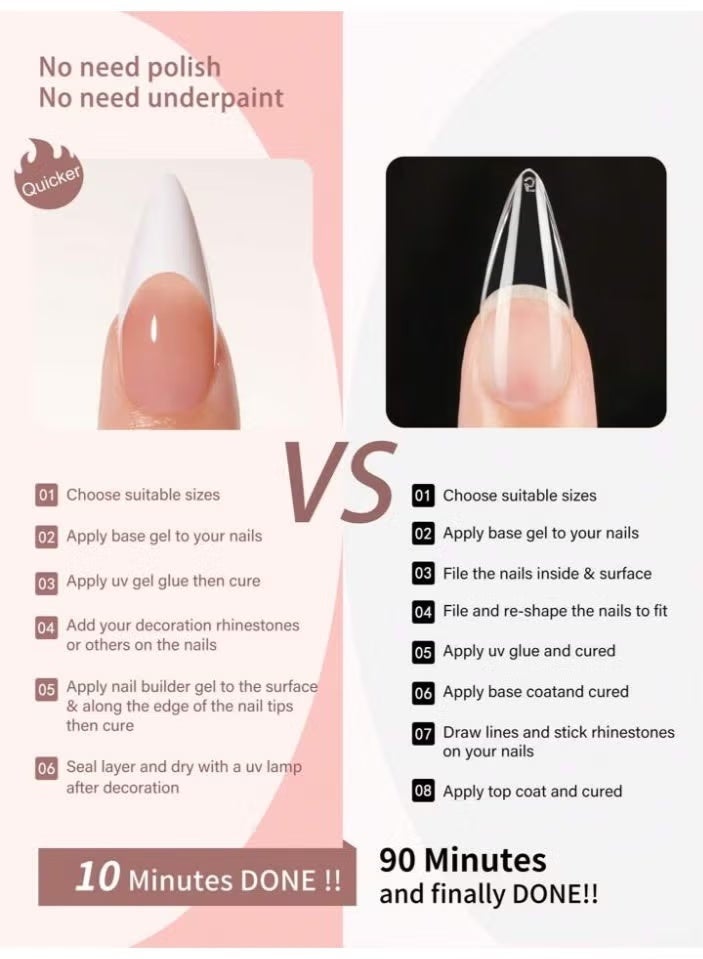 Sugargirl Soft Gel Full Cover Nail Tips Kit for Soak Off Nail Extensions, 120 Soft Clear Short Square Gelly Tips Pre-buff PMMA False Press on Nail Tips, 12 Sizes - Image 4