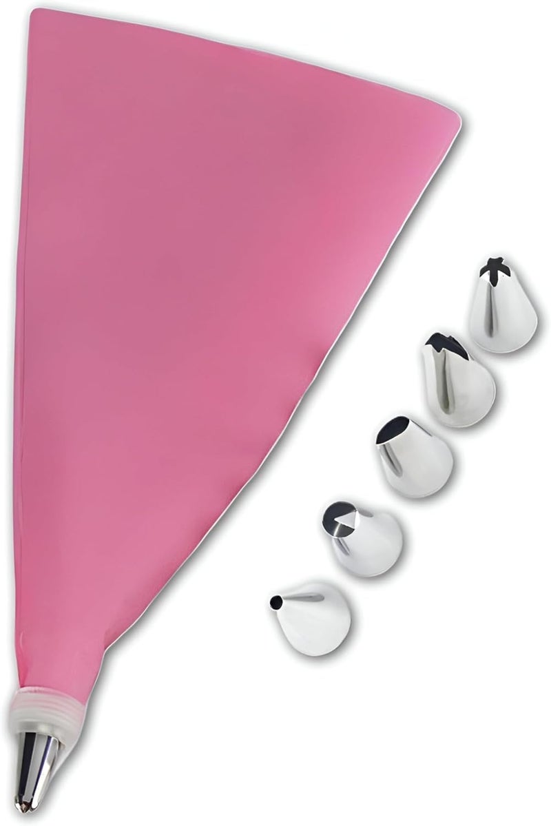 Professional Cake Decorating Kit – Silicone Piping Bag & 6 Rust-Proof Stainless Steel Tips for Cakes, Cupcakes, Cookies, and Desserts (One pack) - Image 1