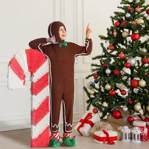 Geyoga Gingerbread Man Costume for Kids Home Clothing Christmas Gingerbread Outfit Bodysuit Hooded UnisexBrown34 Years - Image 5