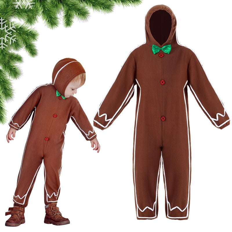 Geyoga Gingerbread Man Costume for Kids Home Clothing Christmas Gingerbread Outfit Bodysuit Hooded UnisexBrown34 Years - Image 3