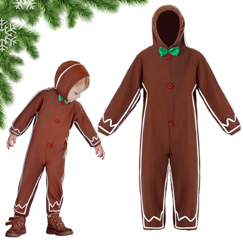 Geyoga Gingerbread Man Costume for Kids Home Clothing Christmas Gingerbread Outfit Bodysuit Hooded UnisexBrown34 Years - Image 1