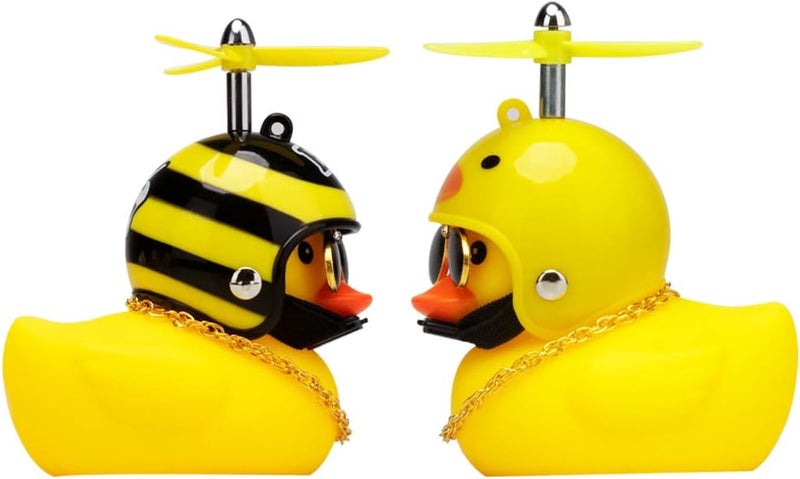 wonuu Rubber Duck Car Ornaments, 2Pcs Yellow Duck Car Dashboard Decorations Squeeze Duck Bicycle Horns with Propeller Helmet - Image 5
