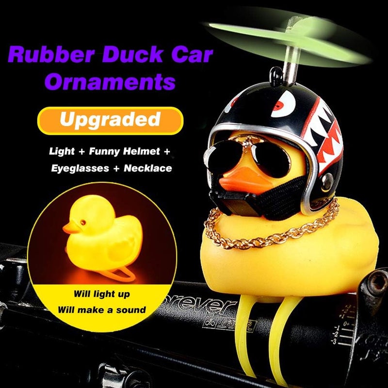 wonuu Rubber Duck Car Ornaments, 2Pcs Yellow Duck Car Dashboard Decorations Squeeze Duck Bicycle Horns with Propeller Helmet - Image 2