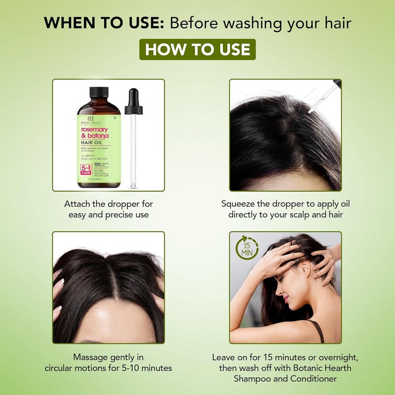 Botanic Hearth Rosemary & Batana - 2 Fl Oz - Hair Growth Oil for Thicker Hair, Scalp Treatment for Hair Loss, Dry & Frizzy Hair Repair, Deep Nourishing Oil for All Hair Types- 100% Natural and Vegan - Image 4
