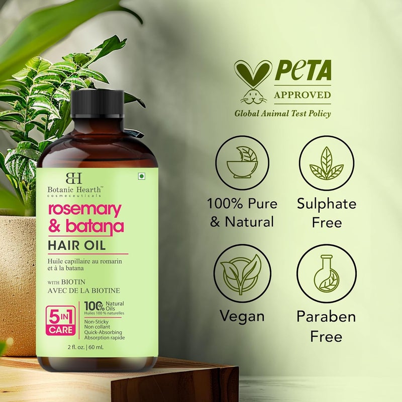 Botanic Hearth Rosemary & Batana - 2 Fl Oz - Hair Growth Oil for Thicker Hair, Scalp Treatment for Hair Loss, Dry & Frizzy Hair Repair, Deep Nourishing Oil for All Hair Types- 100% Natural and Vegan - Image 3