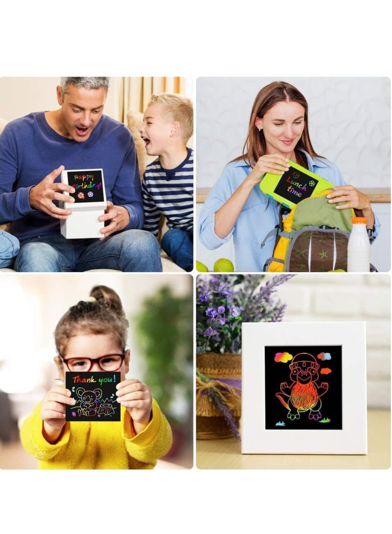 Excefore ملاحظات فنون الخدش قوس قزح المصغرة - ١٢٥ ورقة خدش سحرية بطاقات ملاحظة لألعاب الأطفال وفنون الحرف اليدوية هدايا احتفالية للمواليد بنات وأولاد في أعياد الميلاد صندوق هدايا للتخزين - Image 4