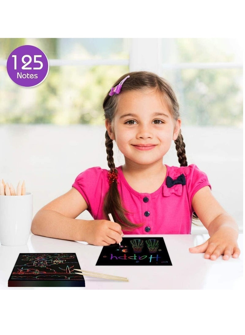 Excefore ملاحظات فنون الخدش قوس قزح المصغرة - ١٢٥ ورقة خدش سحرية بطاقات ملاحظة لألعاب الأطفال وفنون الحرف اليدوية هدايا احتفالية للمواليد بنات وأولاد في أعياد الميلاد صندوق هدايا للتخزين - Image 3