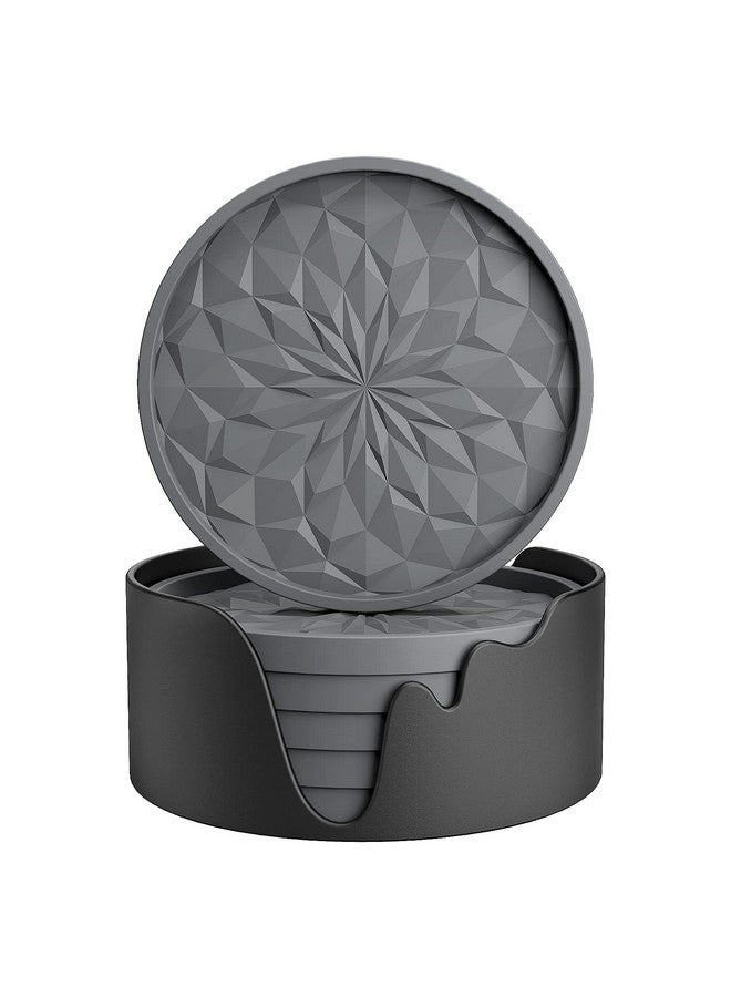 ME.FAN Silicone Coasters with Holder,[6 Pack] Drinking Coasters - Cup Mat for Hot or Cold Drinks, Thickened, Non-Slip, Non-stick,Deep Tray Dark Grey - Image 1