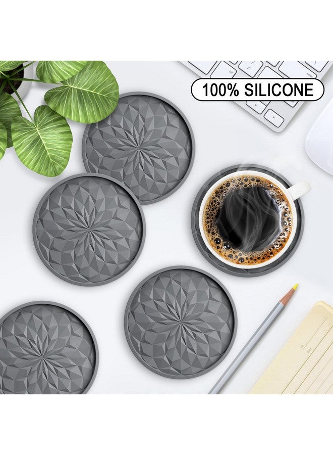 ME.FAN Silicone Coasters with Holder,[6 Pack] Drinking Coasters - Cup Mat for Hot or Cold Drinks, Thickened, Non-Slip, Non-stick,Deep Tray Dark Grey - Image 2