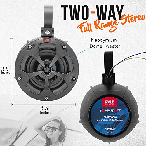 Pyle Waterproof Off-Road Speakers w/ ​Amplifier - 4" 800W 2-Channel Marine Grade Waketower Speakers System Full Range Outdoor Audio Stereo Speaker for ATV, UTV, Quad, Jeep, Boat - Pyle PLUTV42CH.5 - Image 2