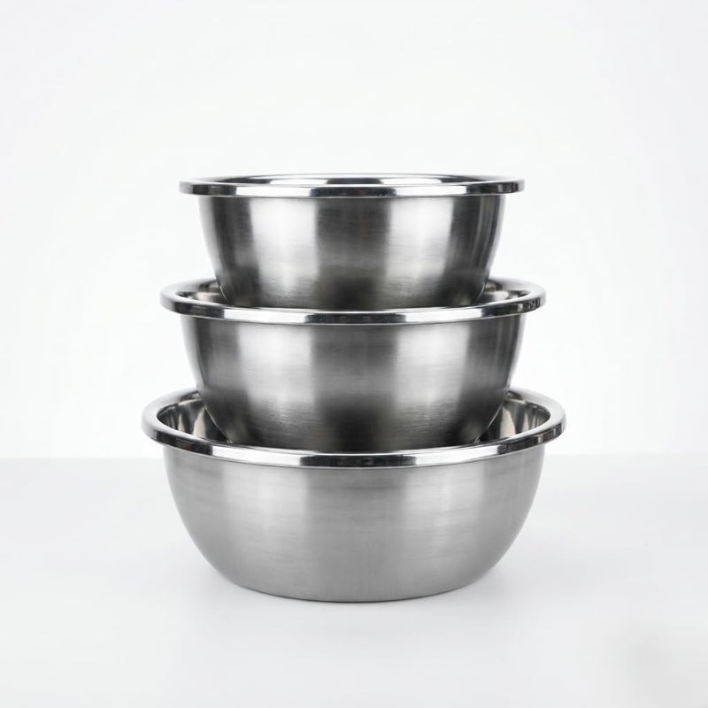 Stainless Steel Mixing Bowl Set, 3 Pieces, 28 cm, 30 cm, and 32 cm, Deep Nesting Bowls for Mixing, Baking, Cooking, Food Preparation, Serving, Kitchen Prep. - Image 1